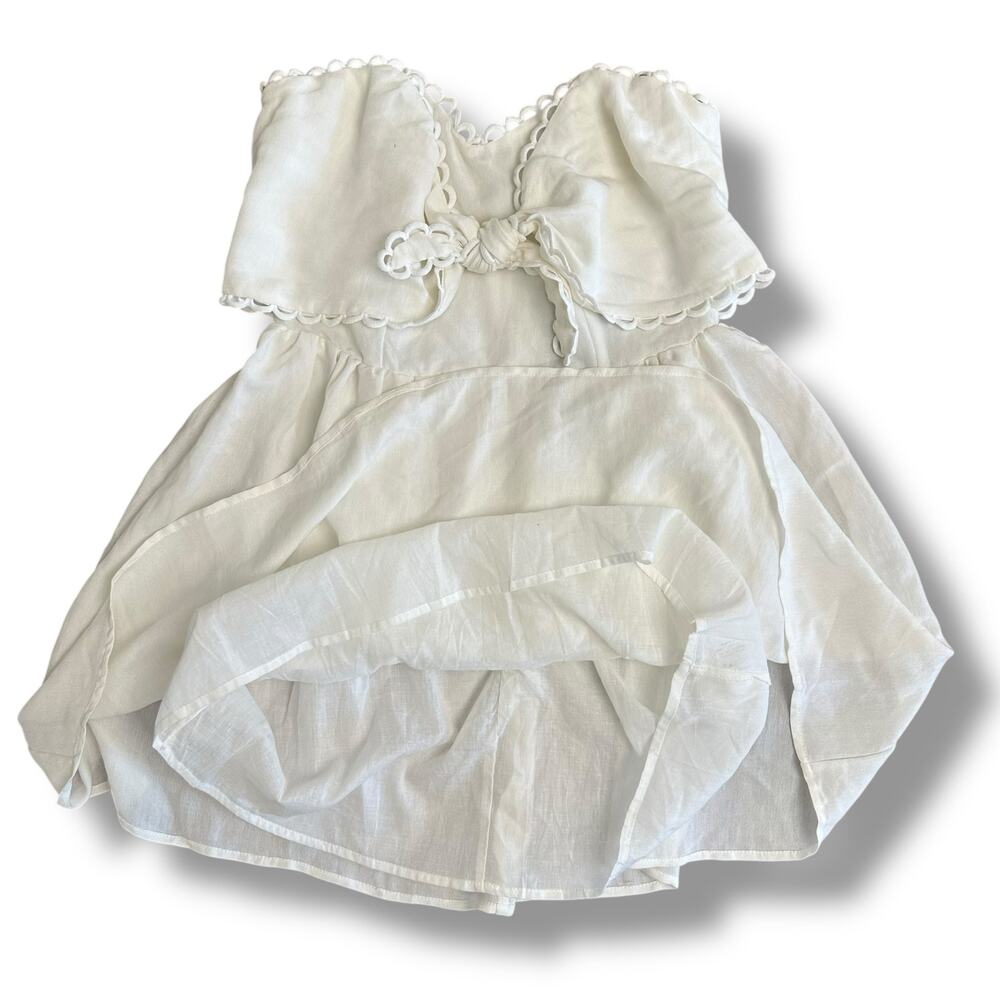 DO+BE White Strapless Sweetheart Mini‎ Dress Medium NWT Tie Front Scallop Trim - Picture 5 of 11